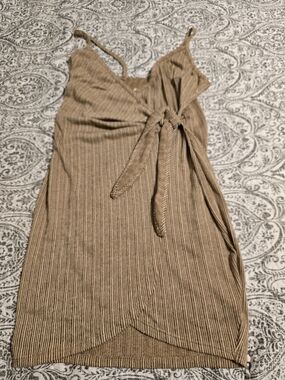 Tie-Front Mini Slip Dress in Tan